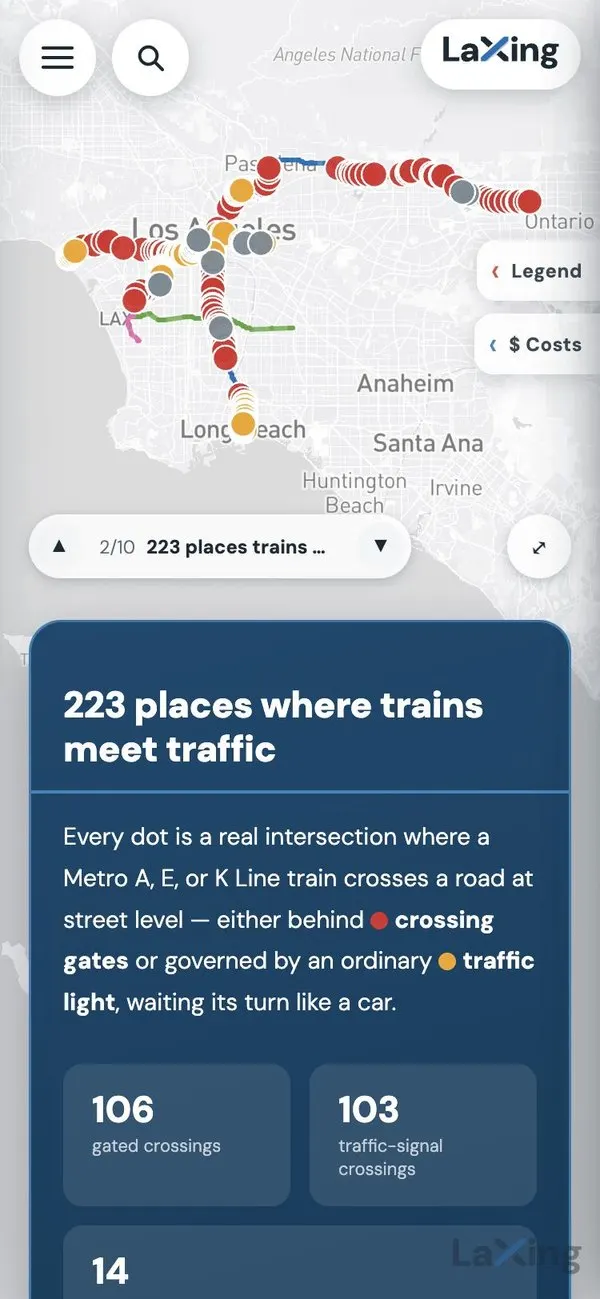 LaXing Story Map on a phone: the map with the chapter card rising from the bottom
